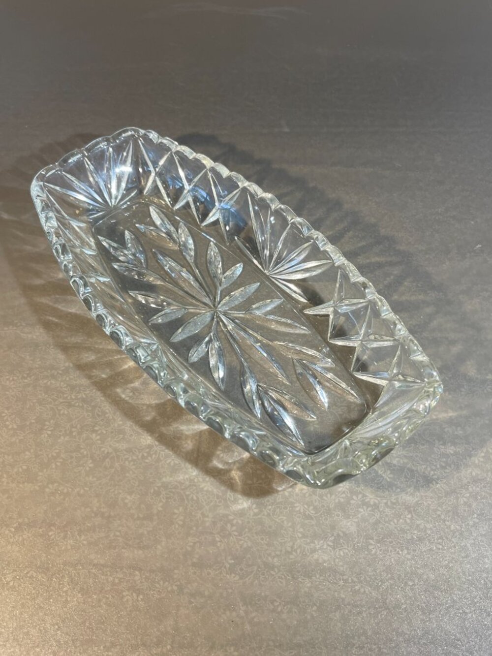 Vintage Pressed Glass Oblong Candy Bowl/Cracker Dish with Scalloped Rim (#711)